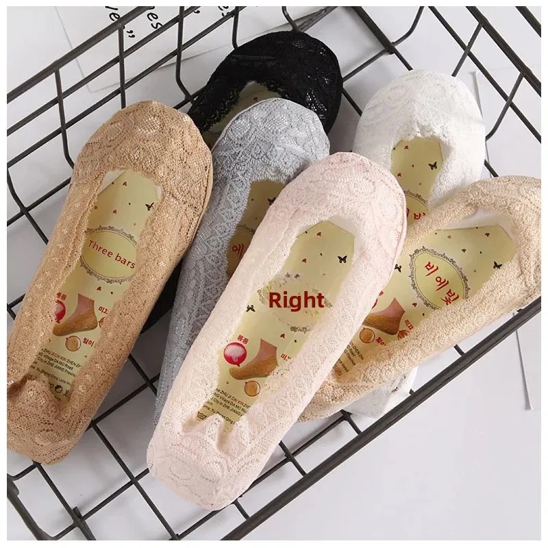 Summer New Women's Lace Short Socks Low Cut Pure Cotton Silicone Anti-slip Invisible Boat Socks Ultra-thin Home Comf